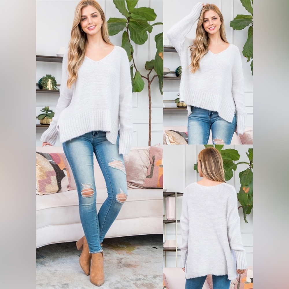 3-Pack Silver Grey V-Neck Long Sleeve Sweater